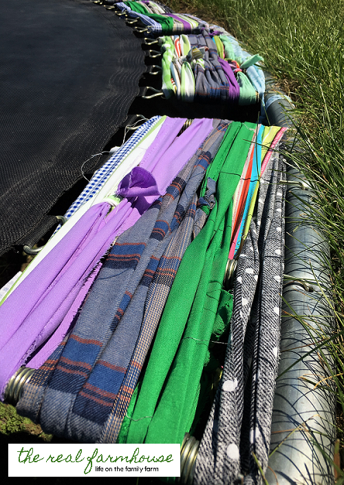 DIY trampoline pad out of scrap fabric. Super cute and soft on the kids feet