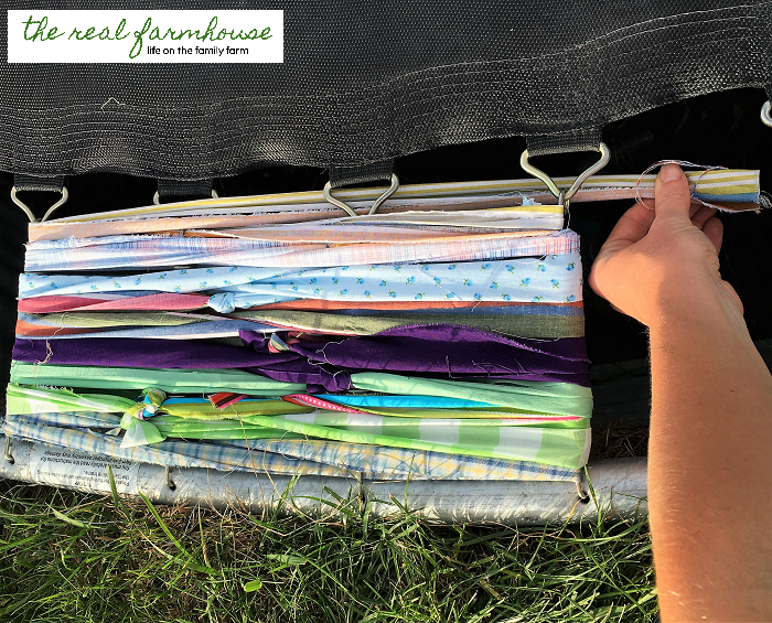 DIY trampoline pad out of scrap fabric. Super cute and soft on the kids feet