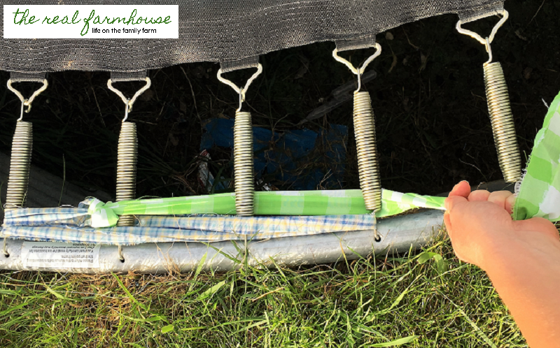 DIY trampoline pad out of scrap fabric. Super cute and soft on the kids feet