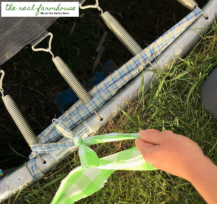 DIY trampoline pad out of scrap fabric. Super cute and soft on the kids feet