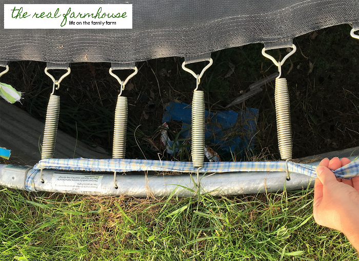 DIY trampoline pad out of scrap fabric. Super cute and soft on the kids feet