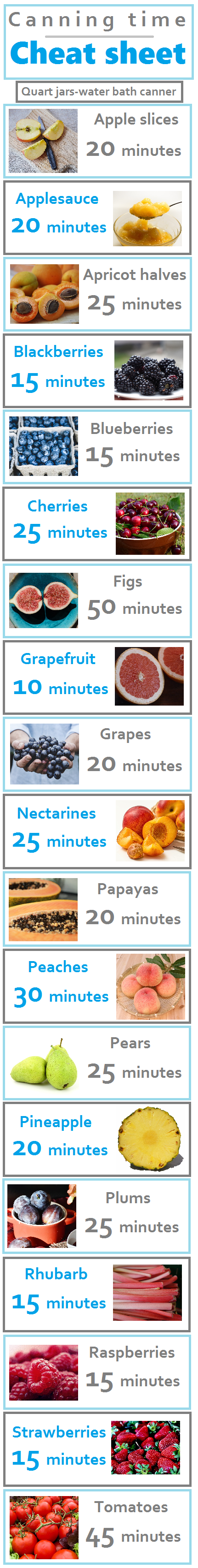 Save now for whenever I need to know processing times for canning fruit. Excellent resource!