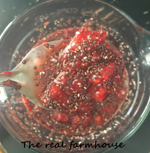 Stupid easy chia seed and strawberry jam. Fast, fresh, all natural, sugar free, delicious homemade freezer jam