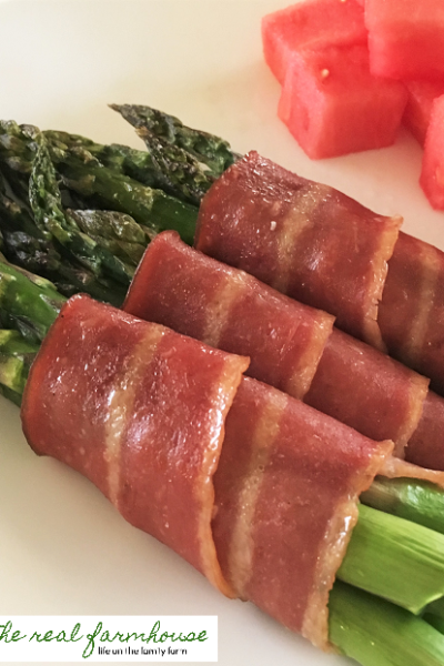 juicy, salty, turkey bacon wrapped asparagus